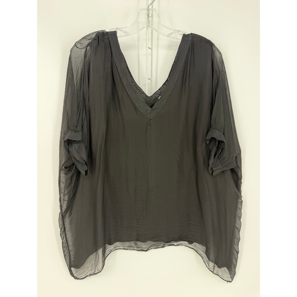 Gigi Moda Blouse Womens OS Black Silk Overlay Made in Italy Lagenlook Boho Chic